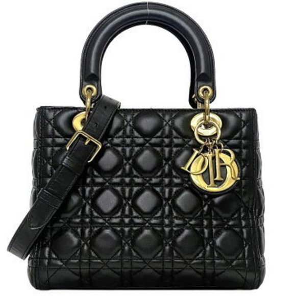 Christian Dior Lady Black Cannage Leather 2way Bag quilted - Picture 1 of 9